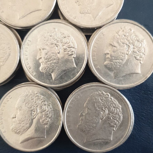 10 Drachma Coins Democritus 1976-2000 Used, Set of 35