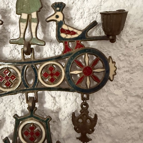 Wall Candleholder Byzantine Enamel Orthodox Cross brass 44x22 cm like new