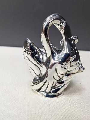 Children's decorative stork figurine with baby new, silver plated with Swarovski