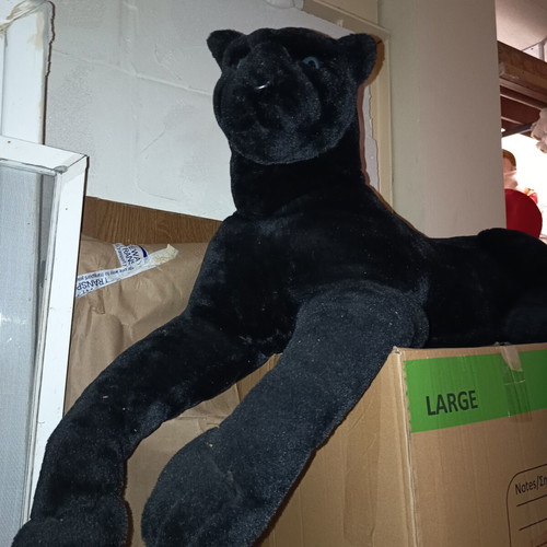 Large plush black panther with blue eyes, like new