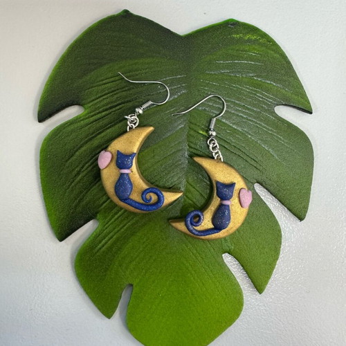 Fimo handmade earrings new, blue and gold polymer clay