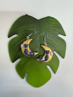 Fimo handmade earrings new, blue and gold polymer clay