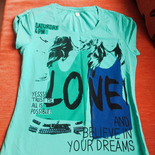 Women's turquoise green T-shirt XL with graphic print