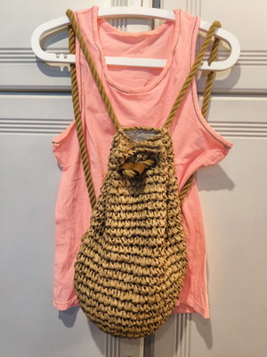 Zara Straw Backpack with Drawstring, Like New, Beige