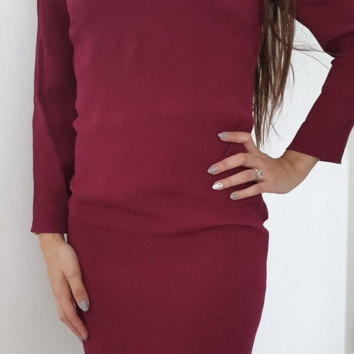 strapless open back dress Long Bell Sleeve Dress with Contrast Striping Fire Red Black / 12 main image 1