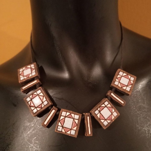 Ethnic handmade clay necklace with enamel, 2004, new