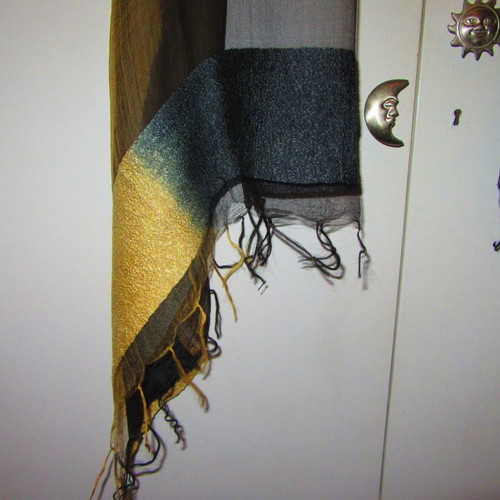 Silk women's scarf abiye style, new, beige and black with blue