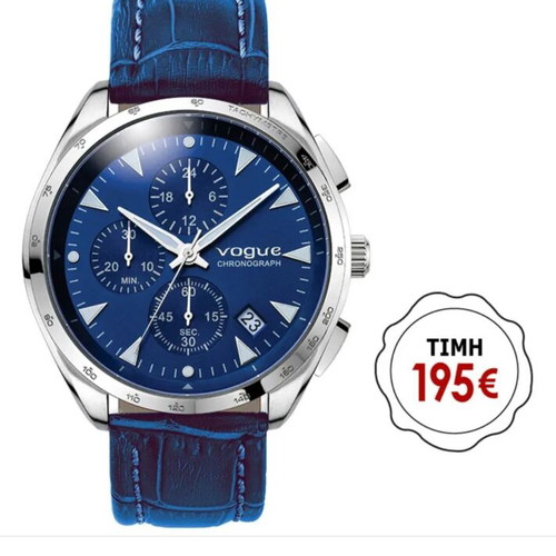 Vogue men's watch new, blue leather strap, 45mm dial, waterproof
