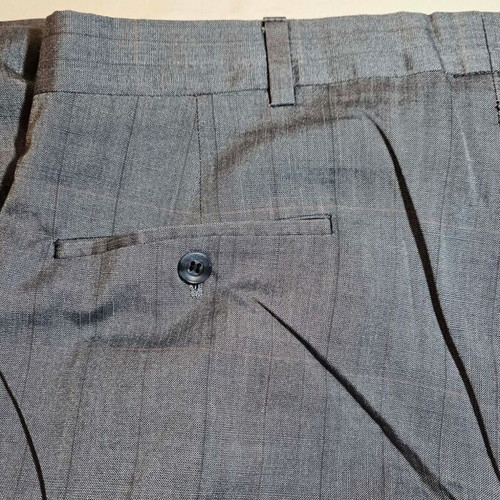 Men's grey suit pants with double pleats, size M
