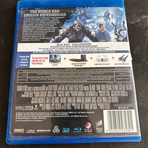 Venom Tom Hardy Blu-ray 3D used with subtitles