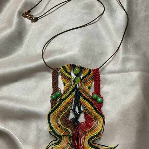 Macrame necklace like new, red and multicolored handmade