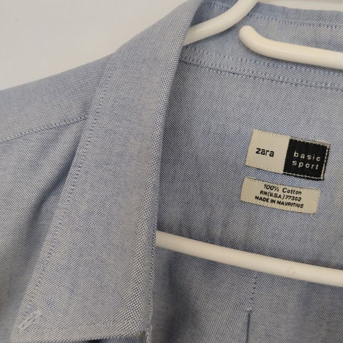 Zara men's shirt blue basic sport 100% cotton like new, size XL