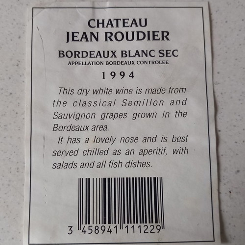 Chateau Jean Roudier Bordeaux Blanc Sec 1994 labels used