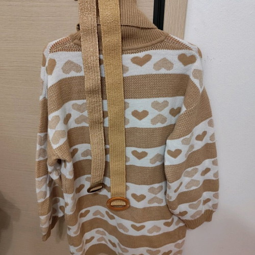 Turtleneck blouse dress new, one size, beige and brown
