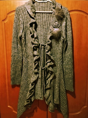 Knitted cardigan like new, asymmetrical brown/beige, size L/XL