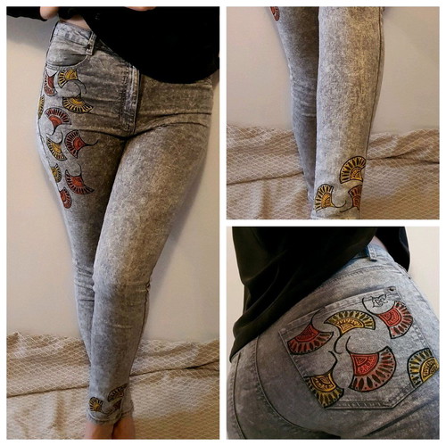 Bershka gray jeans with hand-painted details made to order