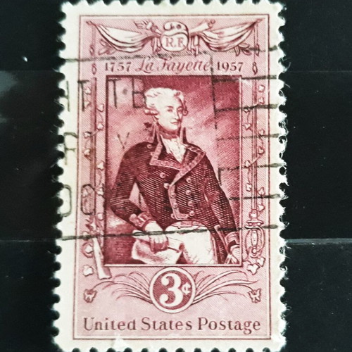 USA 1957 La Fayette Bicentenary 3c pink lacquer stamp like new
