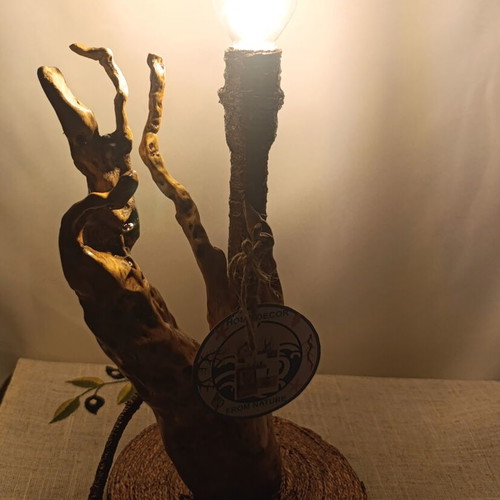 Table lamp from forest root new, handcrafted rustic design