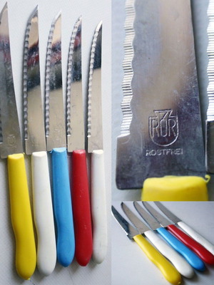 Vintage 70's ROR Rostfrei German kitchen knives set of 5 new