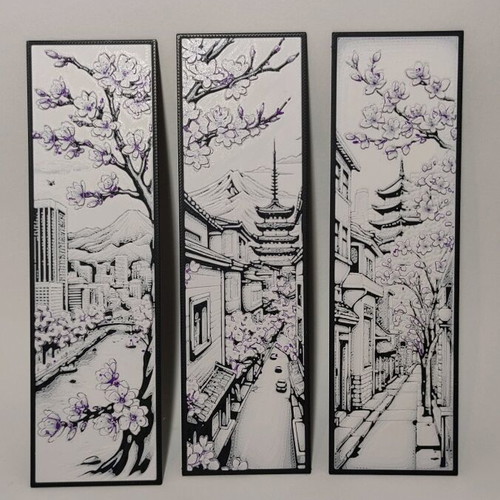 3D Printed Hueforge bookmarks new with Japanese designs