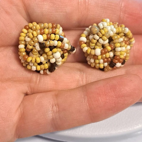 Vintage earrings with brown and silver beads like new, clip-on