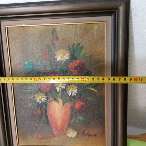 Painted artwork used with flower theme on wood 37x28