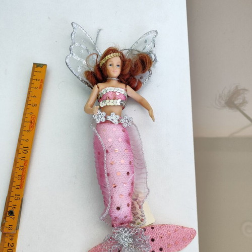 Fairy Mermaid Decorative Doll like new with pink tail and silver wings