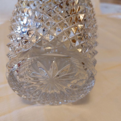 Bohemian crystal ice bucket very old with silver-plated rim and handle like new