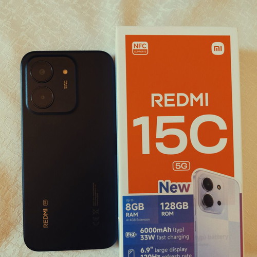 Xiaomi Redmi 15C 5G 128GB smartphone like new with case and screen protector