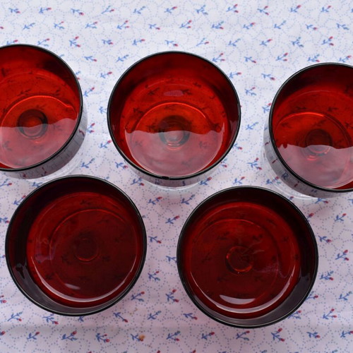 Vintage Luminarc Cavalier glasses 5 pcs ruby red like new