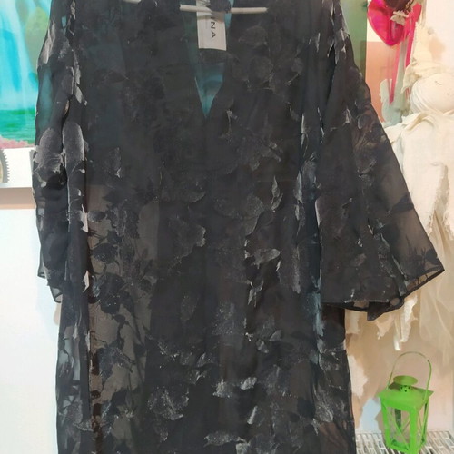 Shirt jacket sheer with velvet flowers new, black XL