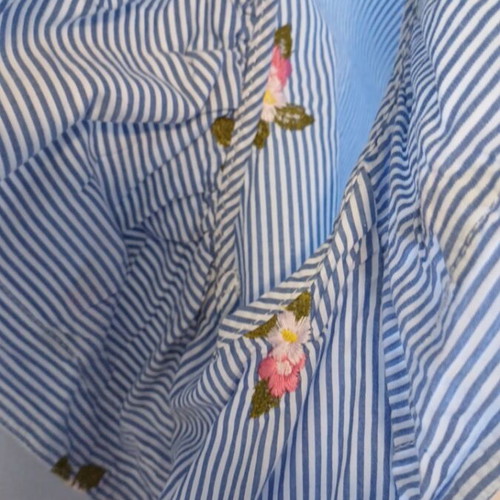 Imperial blouse with puff sleeves, stripes and embroidered flowers like new