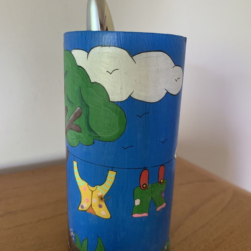Bamboo Pencil Holder hand-painted, like new