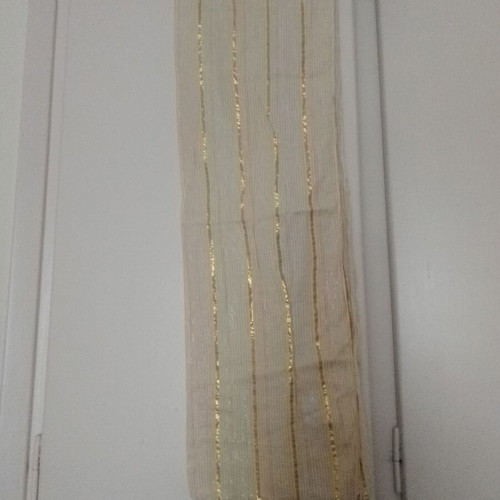 Long women's scarf like new, beige with gold stripes