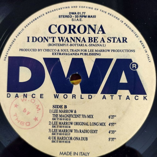 Corona I Don't Wanna Be A Star 12'' Vinyl Maxi Single used
