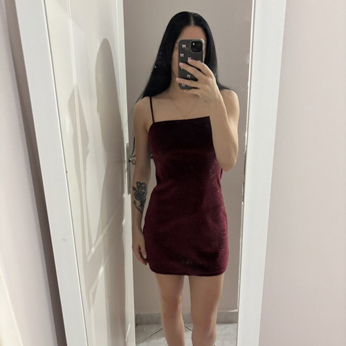 Pull & Bear mini dress with gold glitter, purple, size S