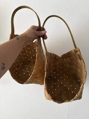 Set of 2 woven bamboo hanging baskets