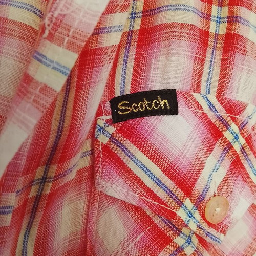Scotch men's short-sleeve shirt XXL used, red and pink plaid linen