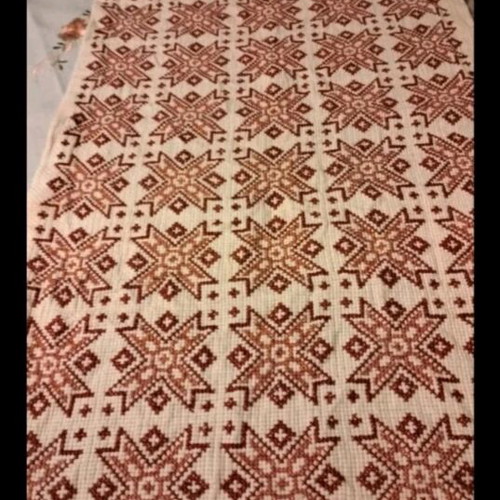 Runner handmade embroidery new, ecru itamin with burgundy red and salmon