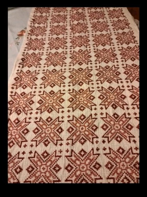 Runner handmade embroidery new, ecru itamin with burgundy red and salmon