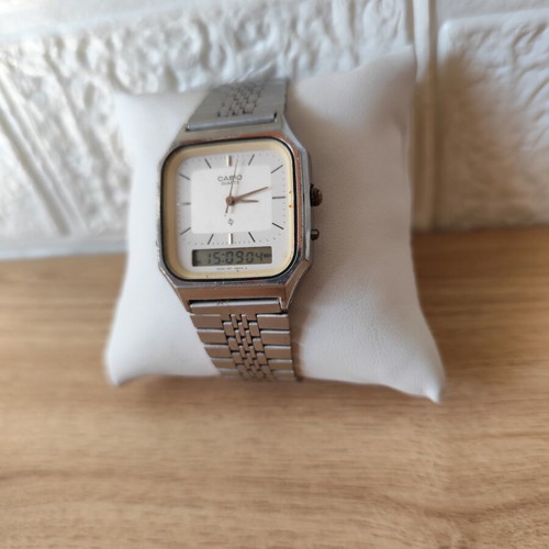 Casio AQ-322 vintage analog-digital watch used, gray and silver