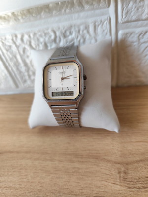Casio AQ-322 vintage analog-digital watch used, gray and silver