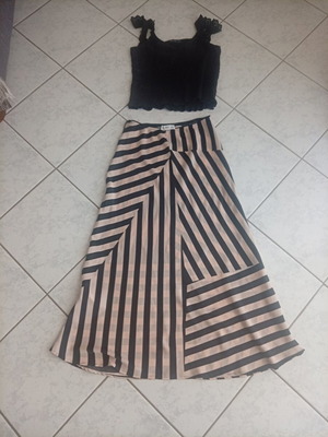 Mango satin skirt, black and beige, size S