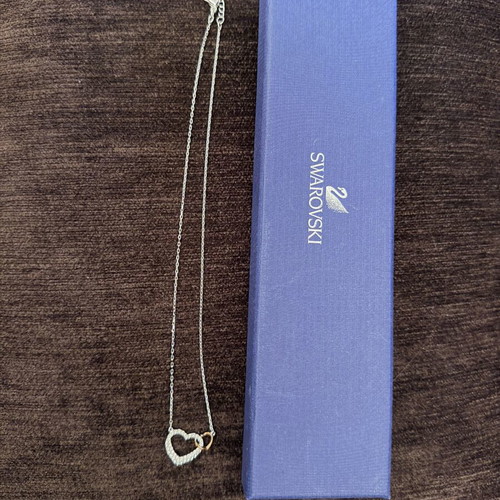 Swarovski necklace with double heart, silver and gold