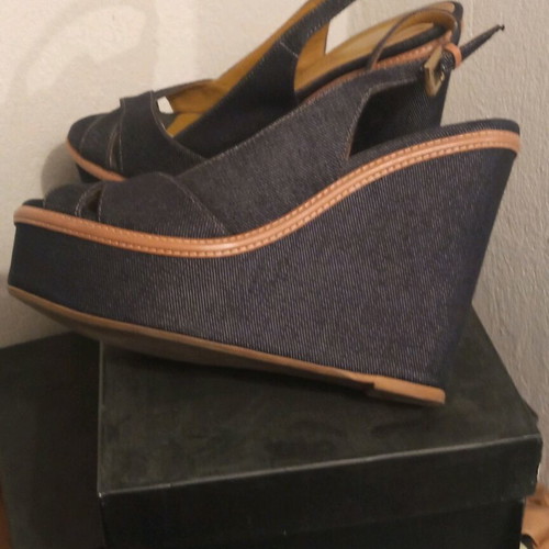 Feng Shoe platform sandals size 39 used, denim fabric, blue