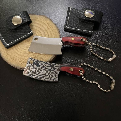 Mini cleaver keychain new with wooden handle and safety sheath