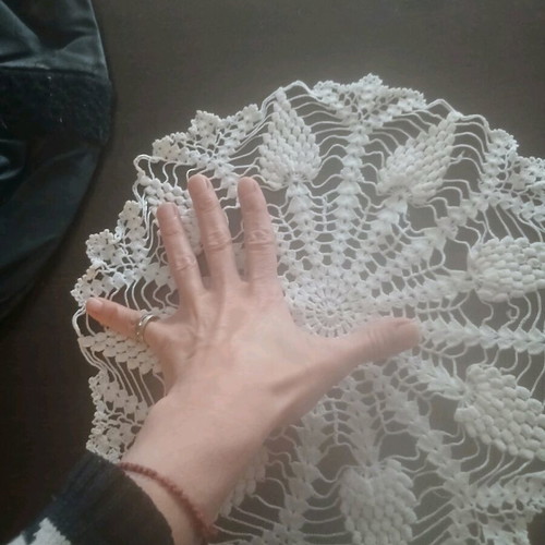 Handmade crocheted doily used, round 34×34 cm