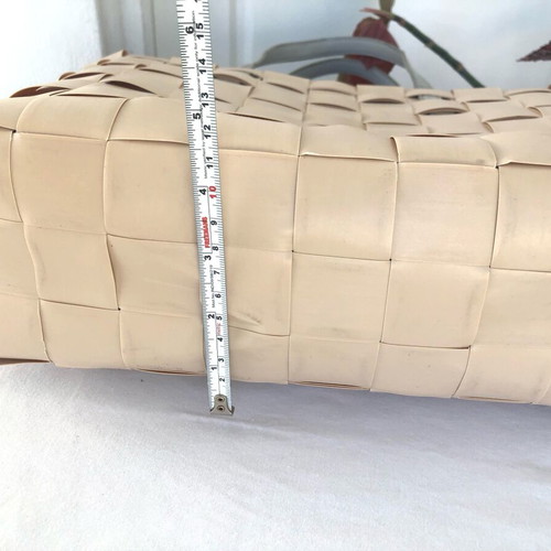 Handed by tote bag used, beige, recycled plastic