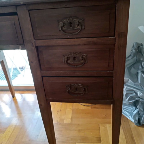 Antique desk like new with burgundy fabric and glass