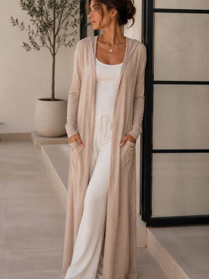 Long women's cardigan with hood beige one size like new